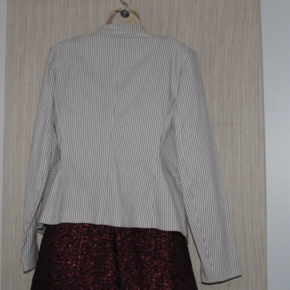 Theory Cotton Blend White Striped Blazer Coat Women Size Size:6 - Picture 4 of 5